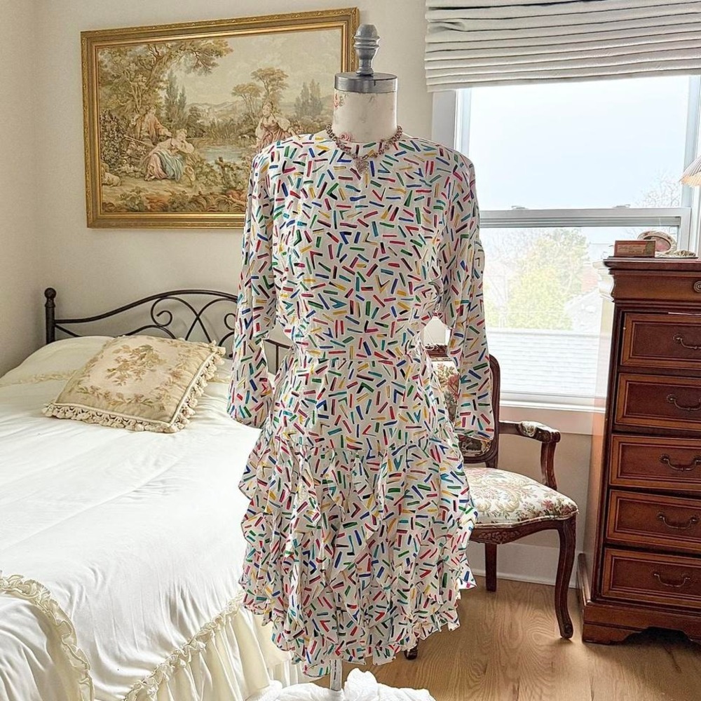 silk ruffle dress 80s gillian 100% silk ruffle dress size 8